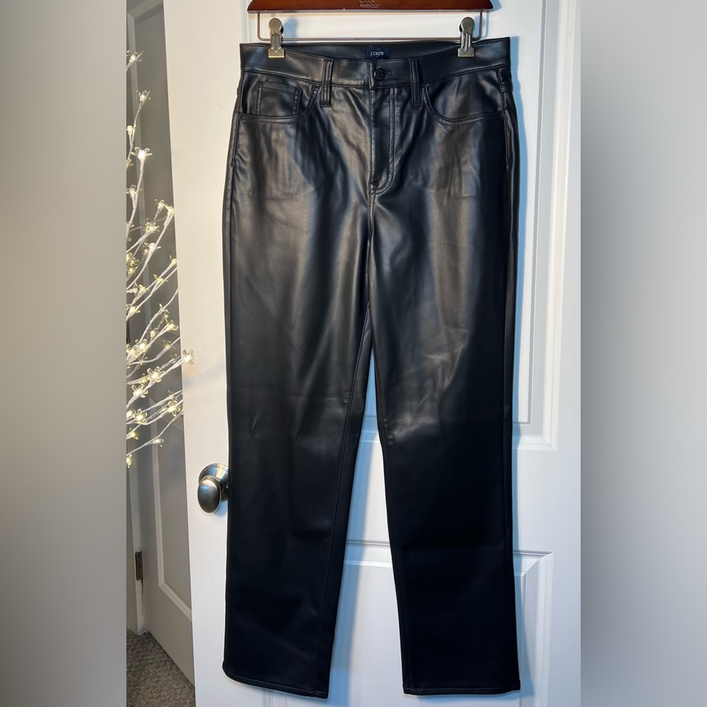 J. Crew Black Faux Leather Straight Leg Pants Size 29/8 - Picture 2 of 14